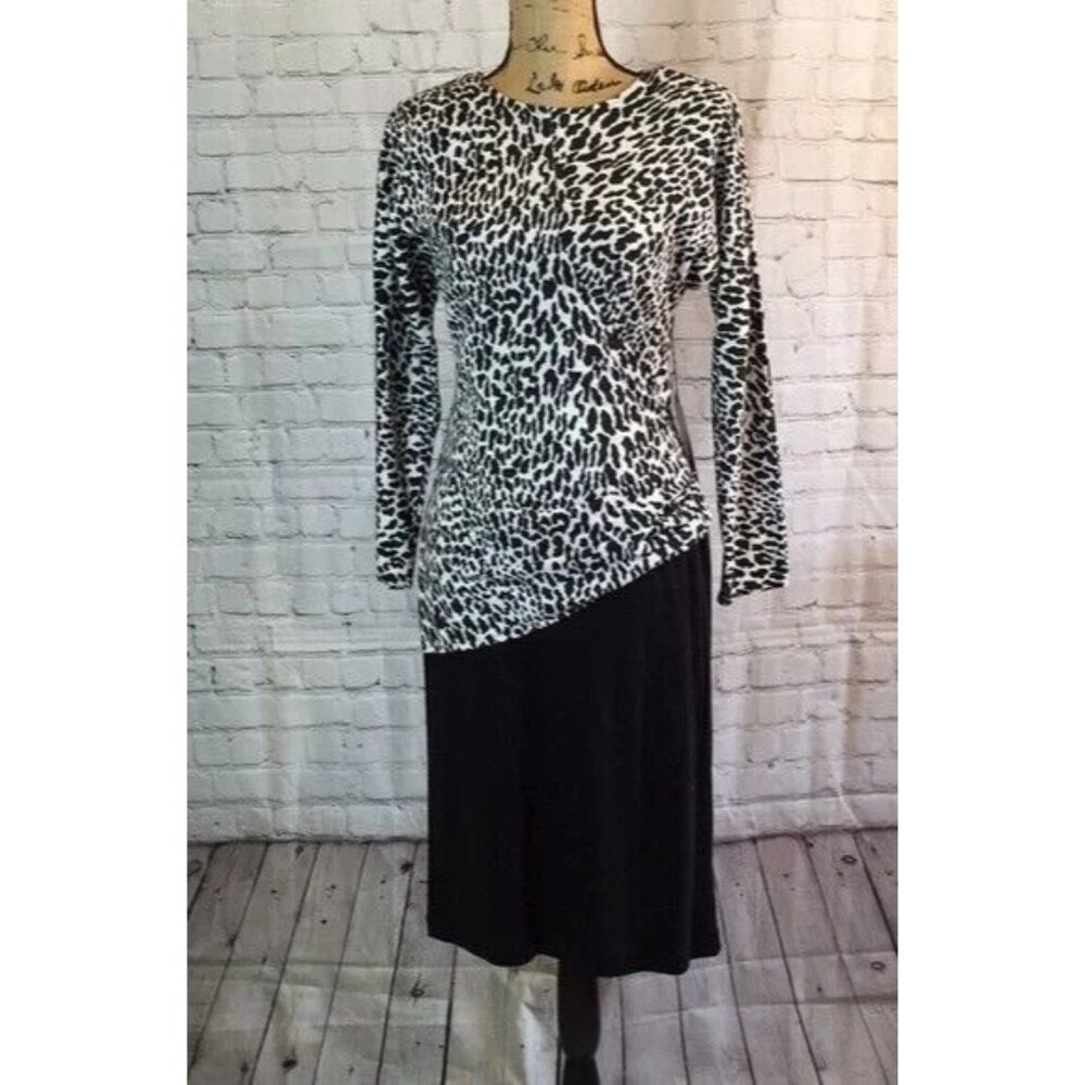 NWT Byer Too! Dress Drop Waist Side Ruching Long Sleeve Black & White Size 9